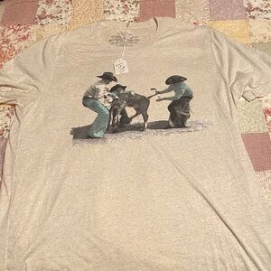 Crazy Train Cream Turquoise & Black Farm Graphic Tee XL